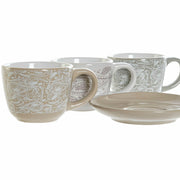 Satz von Kaffeetassen DKD Home Decor Grau Beige Metall Steingut (6 pcs) (180 ml) (21 x 17 x 21 cm)