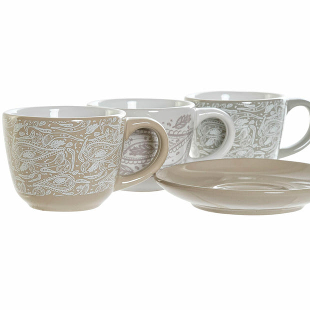 Satz von Kaffeetassen DKD Home Decor Grau Beige Metall Steingut (6 pcs) (180 ml) (21 x 17 x 21 cm)