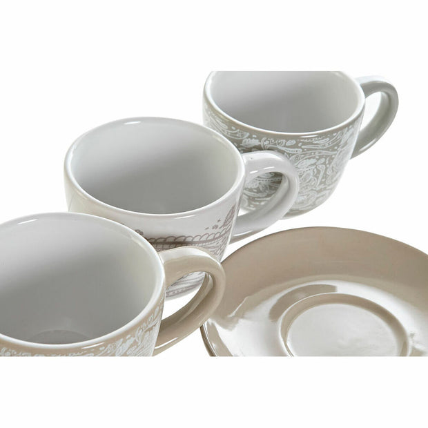 Satz von Kaffeetassen DKD Home Decor Grau Beige Metall Steingut (6 pcs) (180 ml) (21 x 17 x 21 cm)