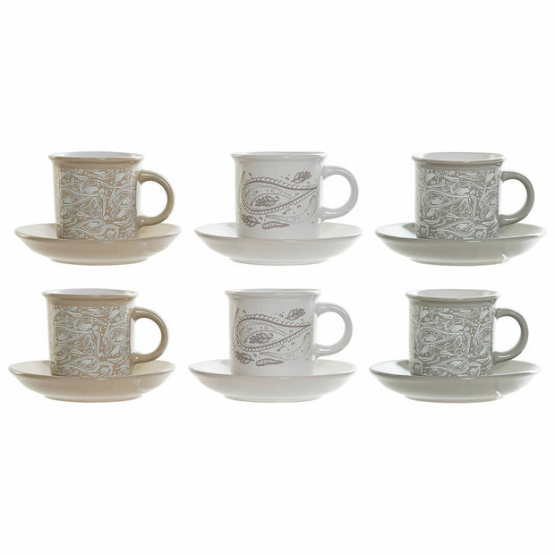 Satz von Kaffeetassen DKD Home Decor Grau Beige Metall Steingut (6 pcs) (90 ml) (18 x 15 x 18 cm)