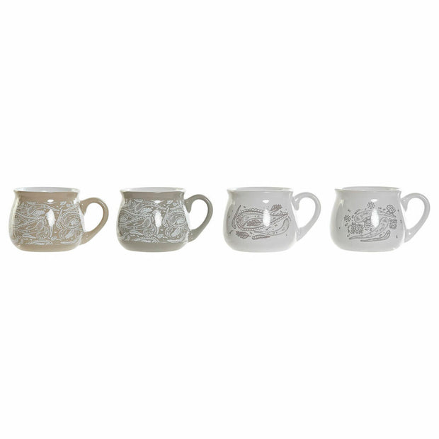 Henkelbecher DKD Home Decor Grau Beige Steingut (12 x 9 x 8 cm) (4 pcs) (330 ml)