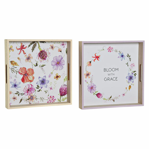 Schale DKD Home Decor Bloom Holz MDF (2 pcs) (32 x 32 x 5 cm)