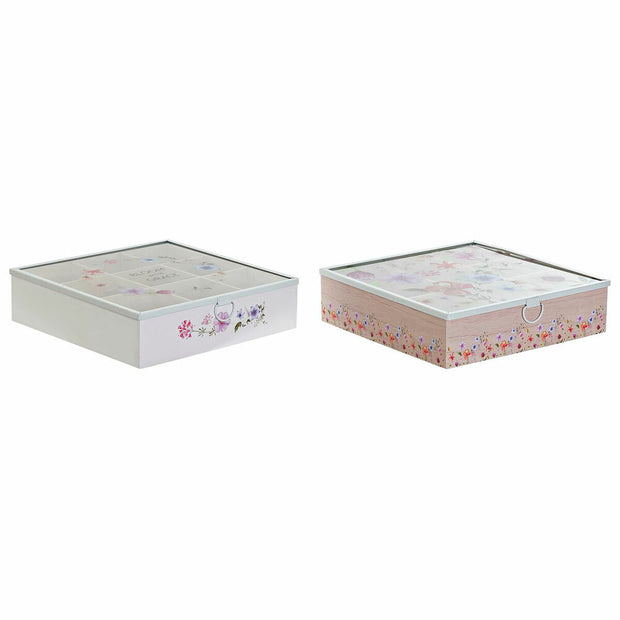 Teebox DKD Home Decor Metall Kristall Holz MDF (2 pcs) (24 x 24 x 6.5 cm)