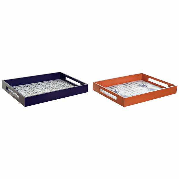 Schale DKD Home Decor Kachel Holz MDF (2 pcs) (40 x 30 x 5 cm)