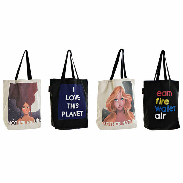 Shopping Bag DKD Home Decor Canvas Black White (42 x 15 x 66 cm) (4 pcs)
