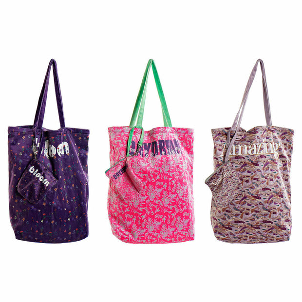 Folding Bag DKD Home Decor Brown Lilac Polyester Fuchsia (42 x 15 x 66 cm) (3 pcs)