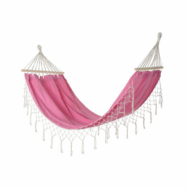 Hammock DKD Home Decor Pink Polyester Cotton Pinewood Fringe (255 x 80 x 28 cm)