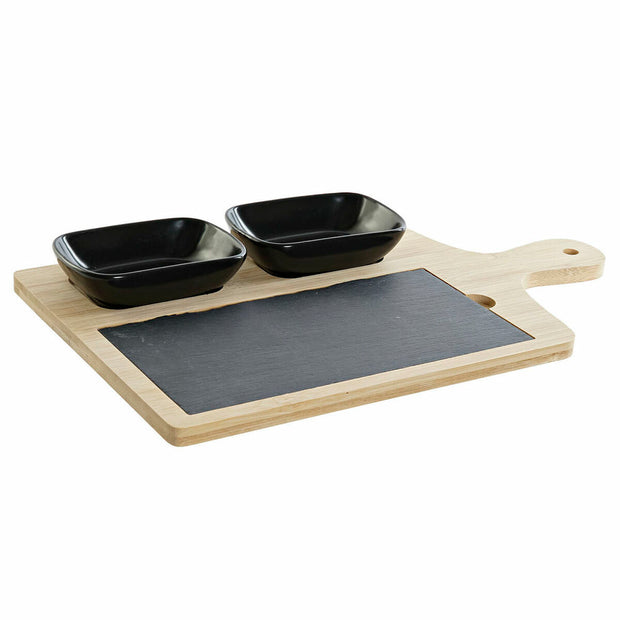 Satz für Appetithäppchen DKD Home Decor Schwarz Bambus Steingut Tafel natürlich (33 x 19.7 x 3.5 cm) (4 pcs)