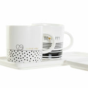 Henkelbecher DKD Home Decor Schwarz Weiß Bone China Porzellan (350 ml) (2 pcs)