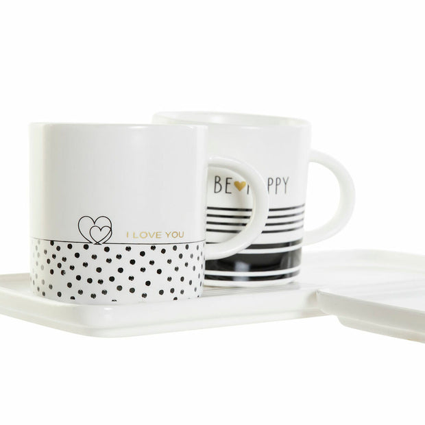 Henkelbecher DKD Home Decor Schwarz Weiß Bone China Porzellan (350 ml) (2 pcs)