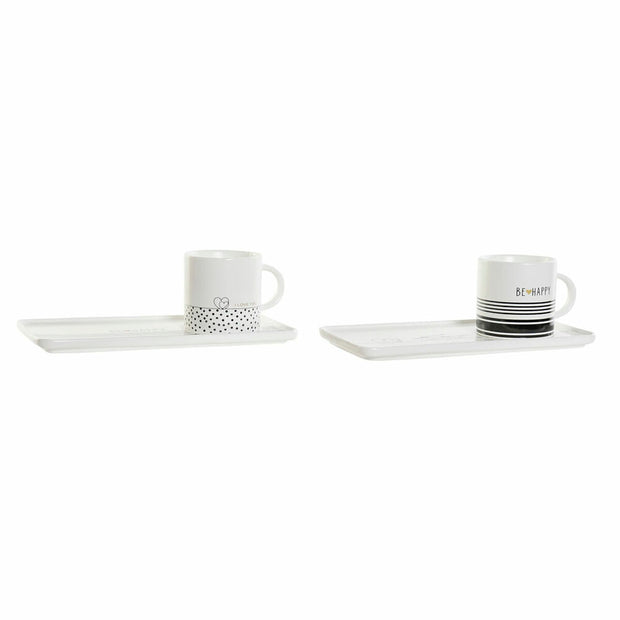 Henkelbecher DKD Home Decor Schwarz Weiß Bone China Porzellan (350 ml) (2 pcs)