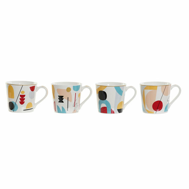 Henkelbecher DKD Home Decor abstrakt Weiß Bone China Porzellan (400 ml) (4 pcs)