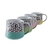 Henkelbecher DKD Home Decor Bunt Steingut (370 ml) (4 Stück)