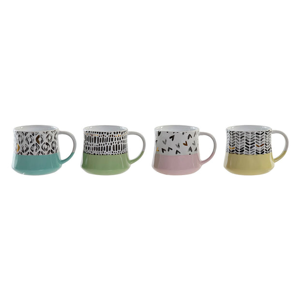 Henkelbecher DKD Home Decor Bunt Steingut (370 ml) (4 Stück)