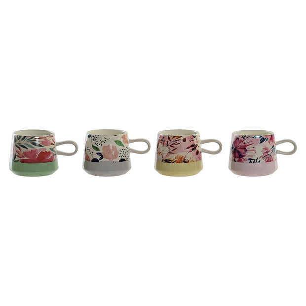 Henkelbecher DKD Home Decor Bunt Blomster Steingut Shabby Chic (400 ml) (4 Stück)