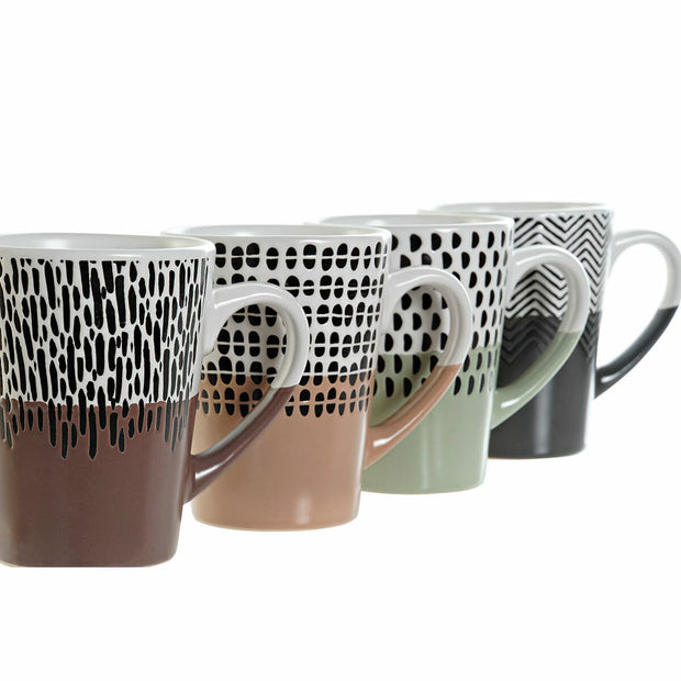 Henkelbecher DKD Home Decor Schwarz Braun Weiß grün Steingut (12 x 8.7 x 10.7 cm) (4 pcs) (330 ml)