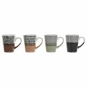 Henkelbecher DKD Home Decor Schwarz Braun Weiß grün Steingut (12 x 8.7 x 10.7 cm) (4 pcs) (330 ml)