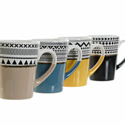 Henkelbecher DKD Home Decor Schwarz Blau Braun Gelb Steingut (4 pcs) (330 ml)