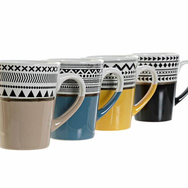 Henkelbecher DKD Home Decor Schwarz Blau Braun Gelb Steingut (4 pcs) (330 ml)