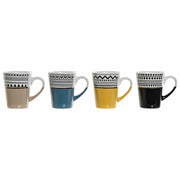 Henkelbecher DKD Home Decor Schwarz Blau Braun Gelb Steingut (4 pcs) (330 ml)