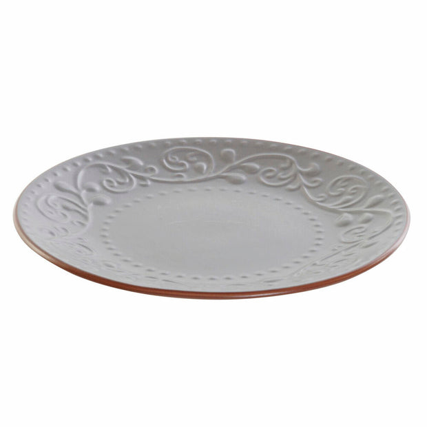 Flad plade DKD Home Decor Grau Braun Steingut (21 x 21 x 2.5 cm)