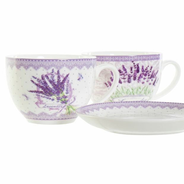 Tasse mit Untertasse DKD Home Decor Lavendel (220 ml) (2 pcs)
