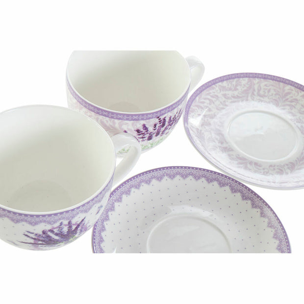 Tasse mit Untertasse DKD Home Decor Lavendel (220 ml) (2 pcs)