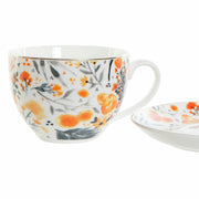 Tasse mit Untertasse DKD Home Decor Blomster (220 ml) (2 pcs)