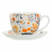 Tasse mit Untertasse DKD Home Decor Blomster (220 ml) (2 pcs)