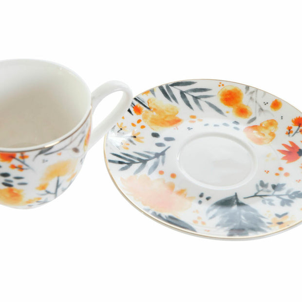 Tasse mit Untertasse DKD Home Decor Blomster (90 ml) (2 pcs)