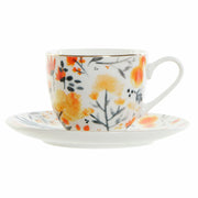 Tasse mit Untertasse DKD Home Decor Blomster (90 ml) (2 pcs)