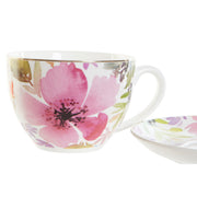 Tasse mit Untertasse DKD Home Decor Porzellan Blomster (220 ml)