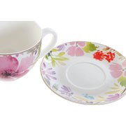 Tasse mit Untertasse DKD Home Decor Porzellan Blomster (220 ml)