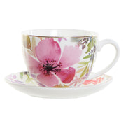 Tasse mit Untertasse DKD Home Decor Porzellan Blomster (220 ml)