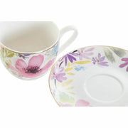 Tasse mit Untertasse DKD Home Decor Blomster (90 ml) (2 pcs)