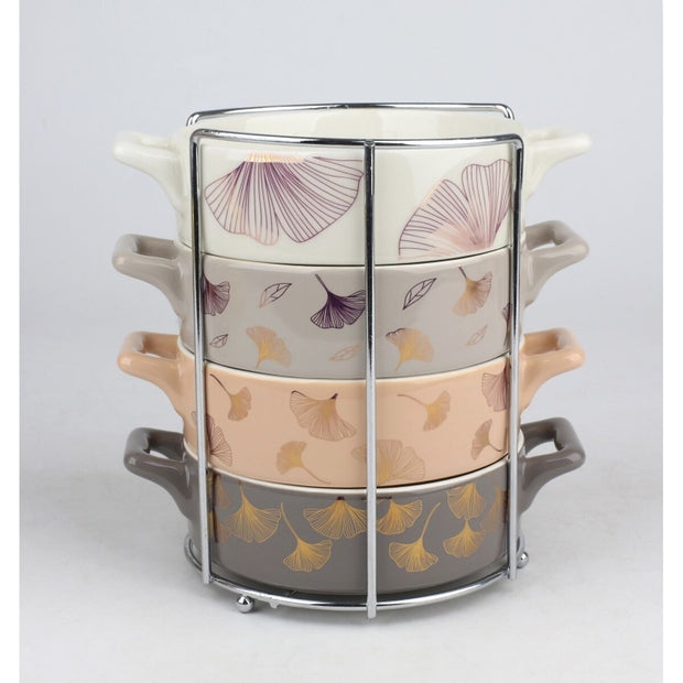 Schüssel DKD Home Decor Metall Bone China Porzellan Moderne (16,8 x 12,5 x 4,3 cm) (4 Stück)