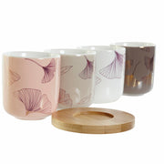 Satz von Kaffeetassen DKD Home Decor Blomster Bambus Bone China Porzellan (200 ml)