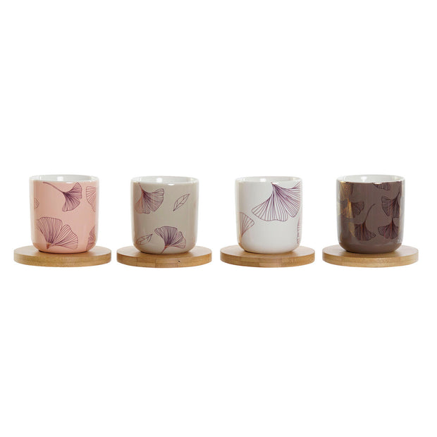 Satz von Kaffeetassen DKD Home Decor Blomster Bambus Bone China Porzellan (200 ml)