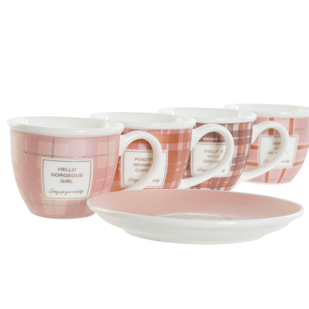 Satz von Kaffeetassen DKD Home Decor Rosa Braun Bone China Porzellan (90 ml)