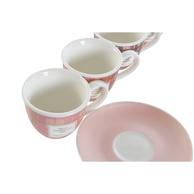 Satz von Kaffeetassen DKD Home Decor Rosa Braun Bone China Porzellan (90 ml)