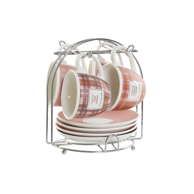 Satz von Kaffeetassen DKD Home Decor Rosa Braun Bone China Porzellan (90 ml)