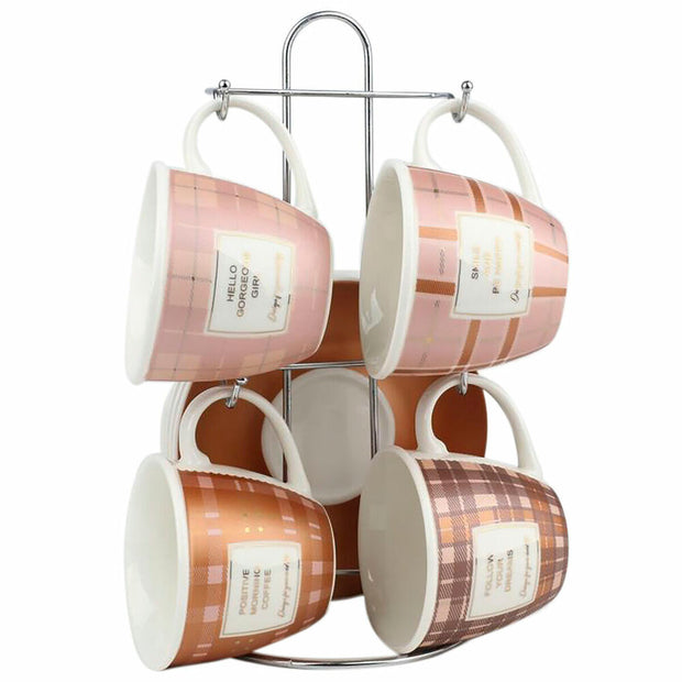 Satz von Kaffeetassen DKD Home Decor Rosa Braun Bone China Porzellan (210 ml)