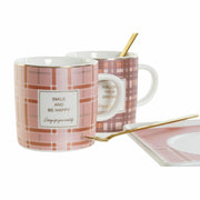 Tasse mit Löffel DKD Home Decor Rosa Braun Edelstahl (2 Stück)