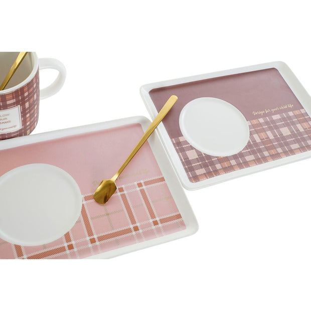 Tasse mit Löffel DKD Home Decor Rosa Braun Edelstahl (2 Stück)
