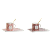 Tasse mit Löffel DKD Home Decor Rosa Braun Edelstahl (2 Stück)
