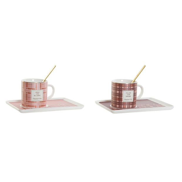 Tasse mit Löffel DKD Home Decor Rosa Braun Edelstahl (2 Stück)