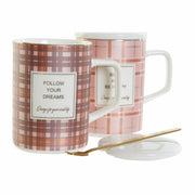Teetasse DKD Home Decor Rosa Braun Bone China Porzellan (420 ml) (2 Stück)