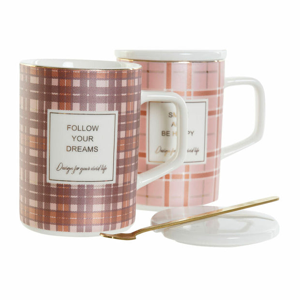 Teetasse DKD Home Decor Rosa Braun Bone China Porzellan (420 ml) (2 Stück)
