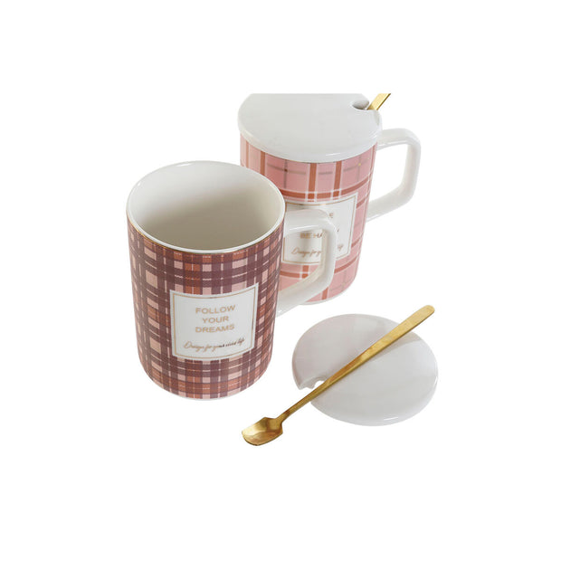 Teetasse DKD Home Decor Rosa Braun Bone China Porzellan (420 ml) (2 Stück)