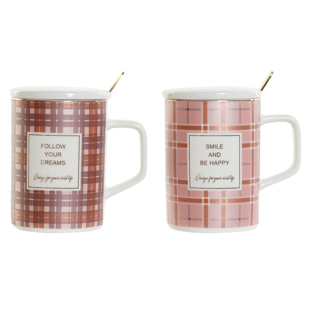 Teetasse DKD Home Decor Rosa Braun Bone China Porzellan (420 ml) (2 Stück)